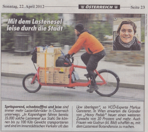 22.04.2012 - Kronen Zeitung: Mit dem Lastenesel leise durch die Stadt