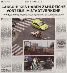 13.09.2012 – Logistikblatt: Cargo-bikes haben zahlreiche Vorteile im Stadtverkehr