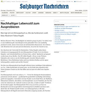 08.12.2014 – Salzburger Nachrichten: Nachhaltiger Lebensstil zum Ausprobieren