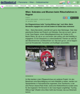 29.07.2016 - derStandard.at: Wien: Sokrates und Blumen beim Rikschafahren in Kagran