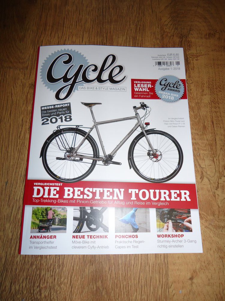 „Cycle – Das Bike & Style Magazin“, Ausgabe 1-2018 mit Anhänger Test